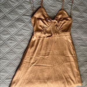Chic Tan Spaghetti Strap Mini Dress